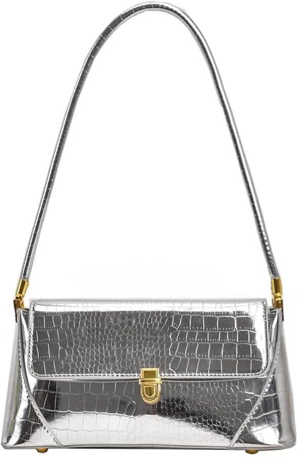 Pink Metallic Shoulder Bag Silver Tote Clutch for Women Gold Shoulder Purse with Buckle Closure | Amazon (US)
