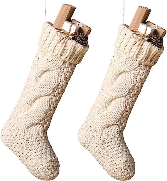 Toes Home 18 Inch Knitted Christmas Stockings, Pack 2 Xmas Gift Bags Cream | Amazon (US)