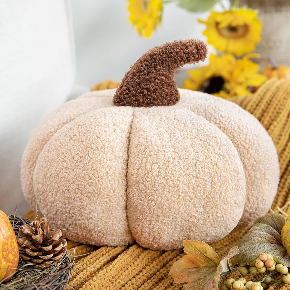 Phantoscope Teddy Fleece Pumpkin Throw Pillows, Happy Halloween Sherpa Fall Decorative Pumpkin Sh... | Amazon (US)