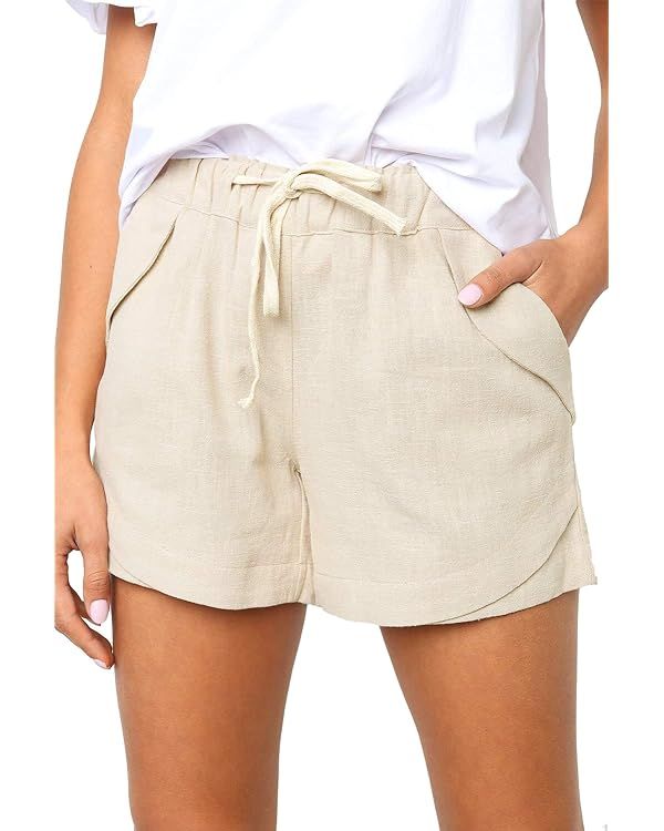 FEKOAFE Womens Shorts 2024 Comfy Summer Drawstring High Waist Cotton Shorts for Women Trendy(S-2X... | Amazon (US)