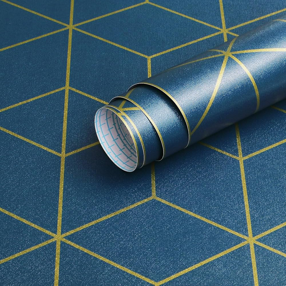 Safiyya Wallpaper Gold and Blue Geometric Wallpaper Peel and Stick Contact Paper Self Adhesive Re... | Amazon (US)