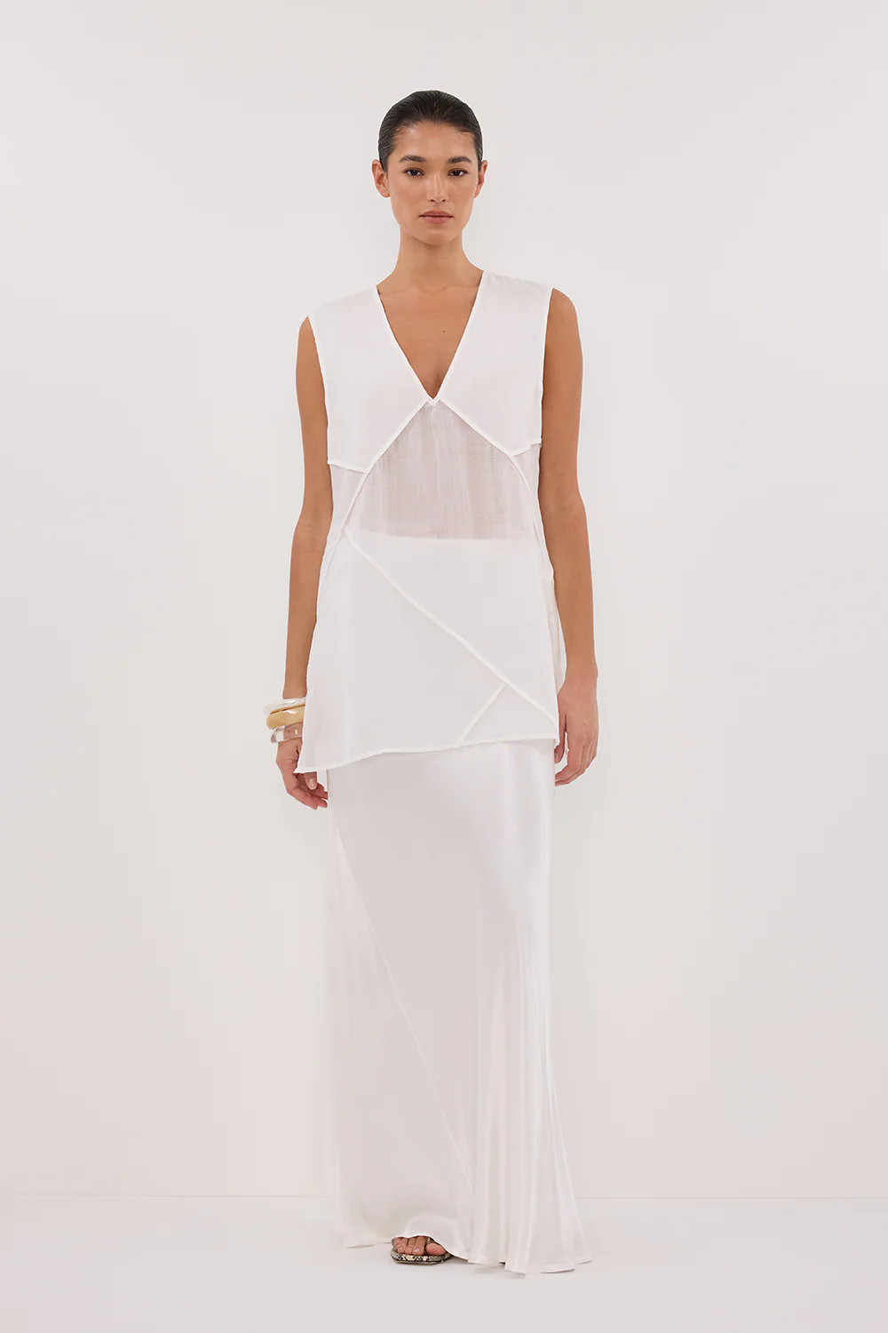 CARMEL WHITE RAMIE V NECK TOP | DISSH