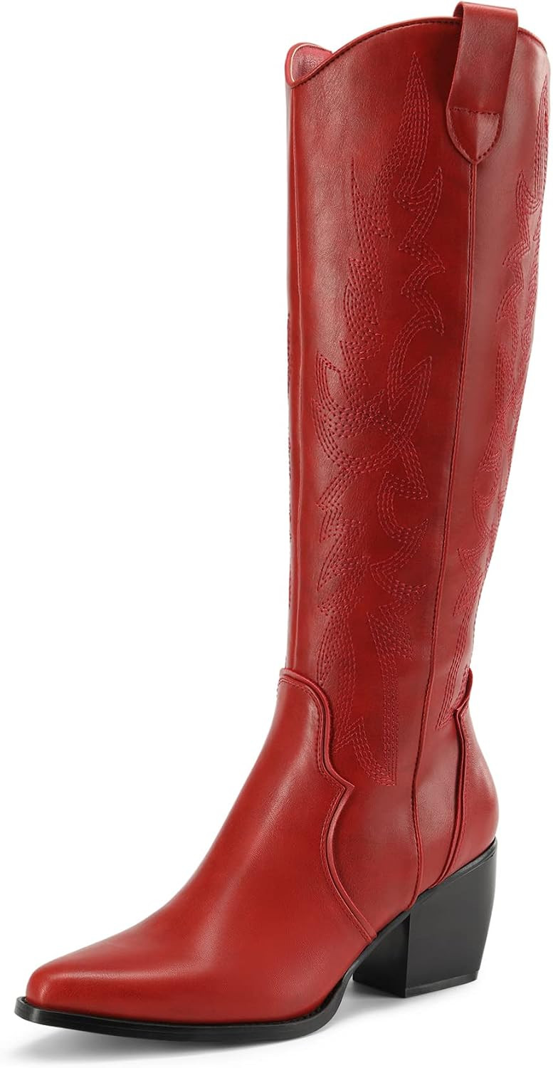 DREAM PAIRS Womens Cowboy Knee High Chunky Heel Boots | Amazon (US)