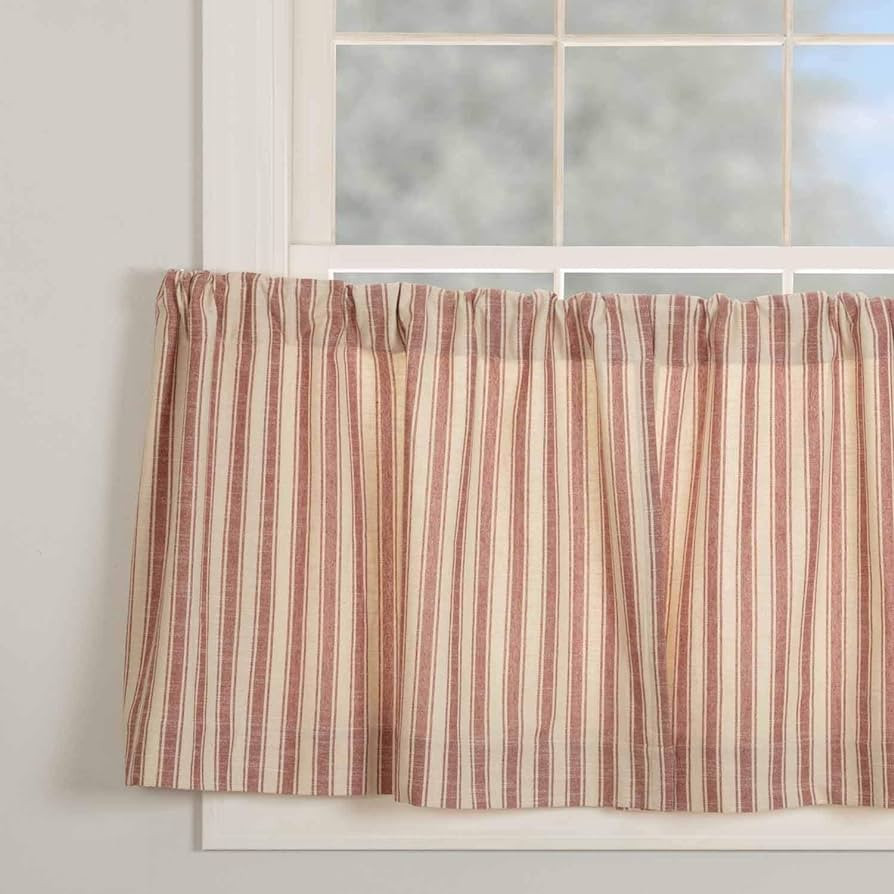 Market Place Red Ticking Stripe Tier Curtains, Set of 2, 24" Long, Farmhouse Style Brick Red & Na... | Amazon (US)