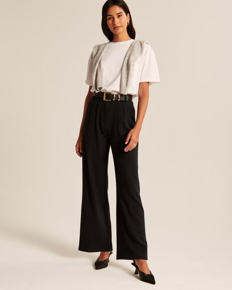 Women's Tailored Brushed Suiting Wide Leg Pants | Women's Bottoms | Abercrombie.com | Abercrombie & Fitch (US)