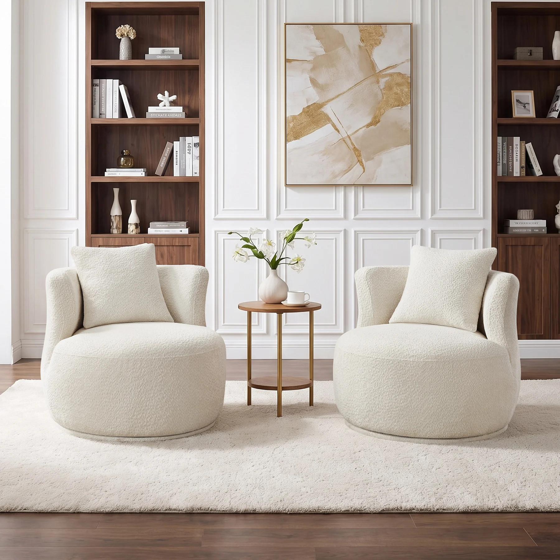 31.89" Boucle Swivel Barrel Chair, 360° Upholstered Accent Chair with Pillow for Bedroom & Apartment（Set Of 2） | Wayfair North America
