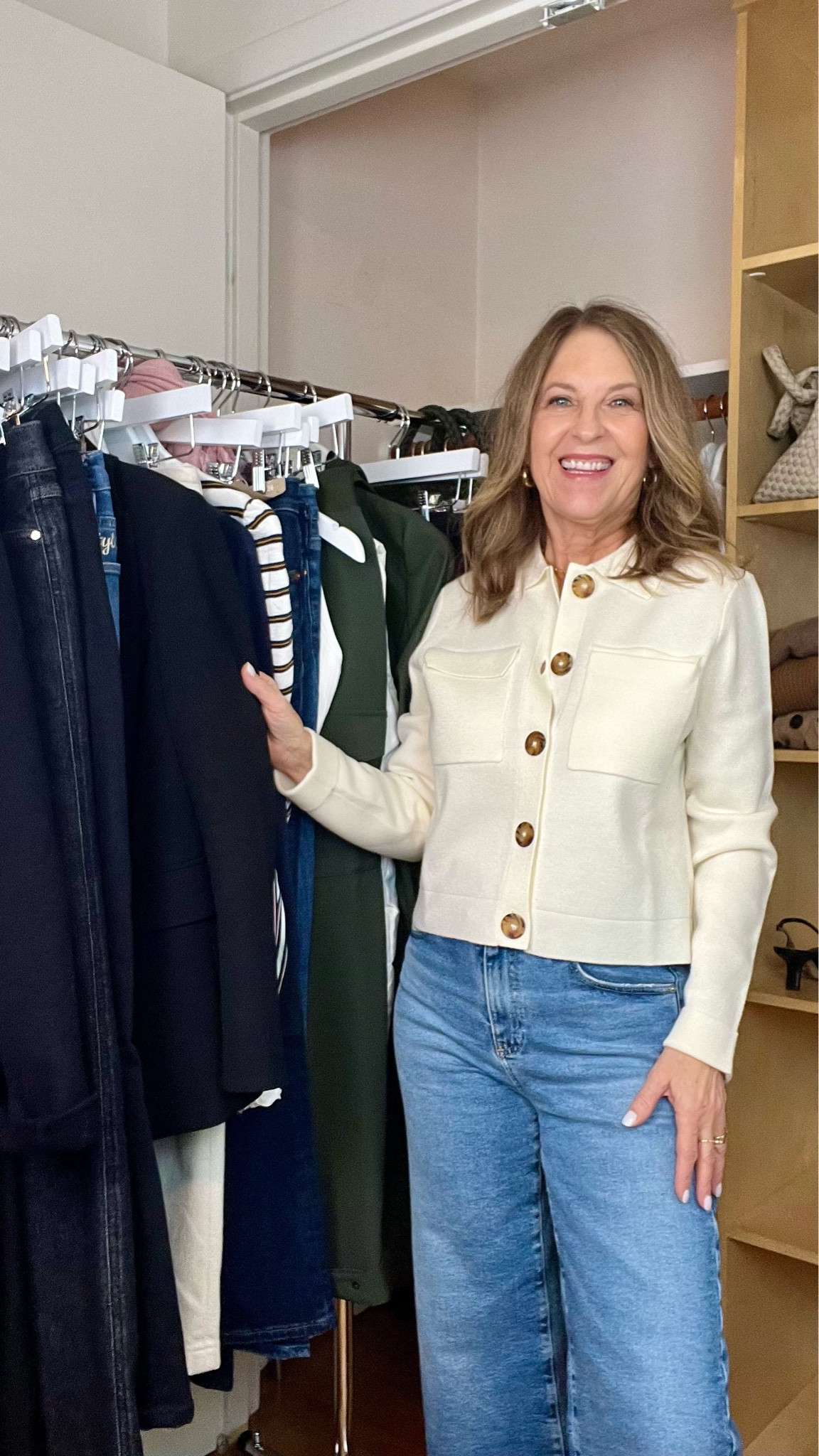 I'm cleaning out my wardrobe! I'm wearing a gorgeous Sezane Betty sweater. The ecru color is beautiful and looks nice with jeans and winter white pants.  
I’m also wearing AG jeans and boots. 
Sweater - xs

#LTKover40 #LTKworkwear #LTKSeasonal