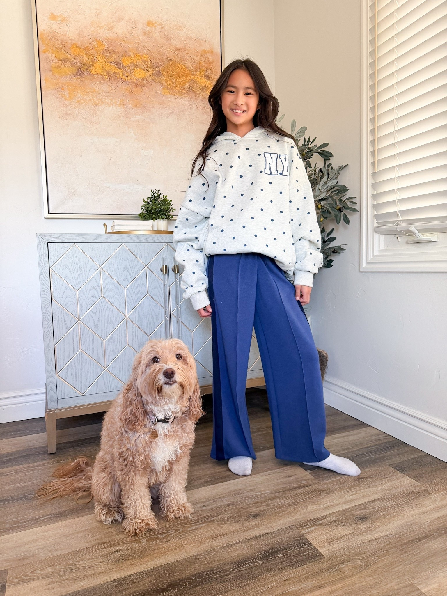 Tween girl outfit! Linked some Target Girls sale items too! 
Polka dot sweatshirt: Small
Pants: Large
Target pants, Edikted hoodie 