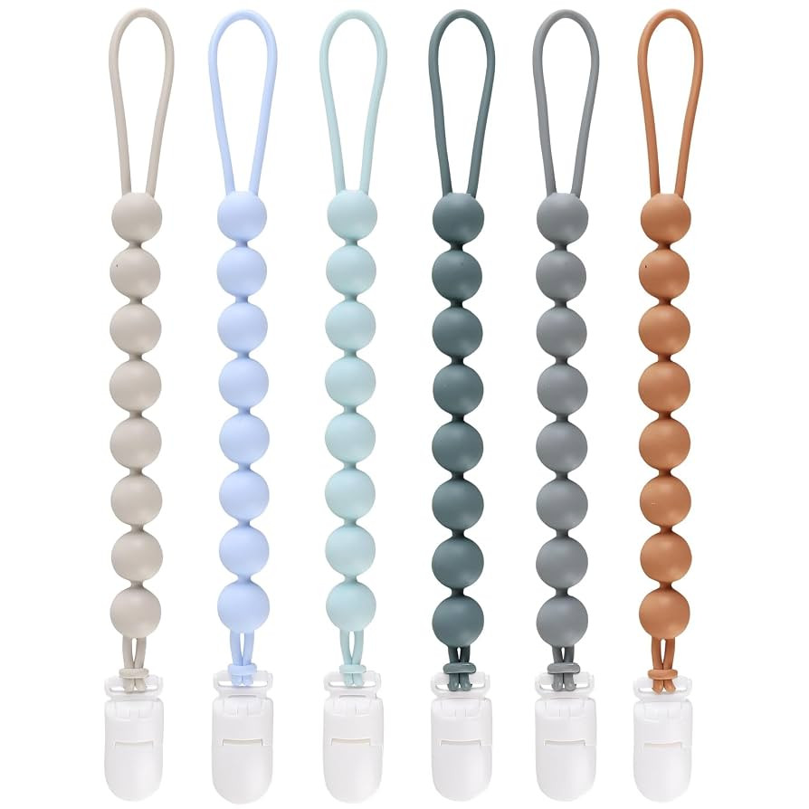 6-Pack Silicone Pacifier Clips for Baby Boys and Girls - One-Piece Beads, Rust-Free Holders, Teet... | Amazon (US)