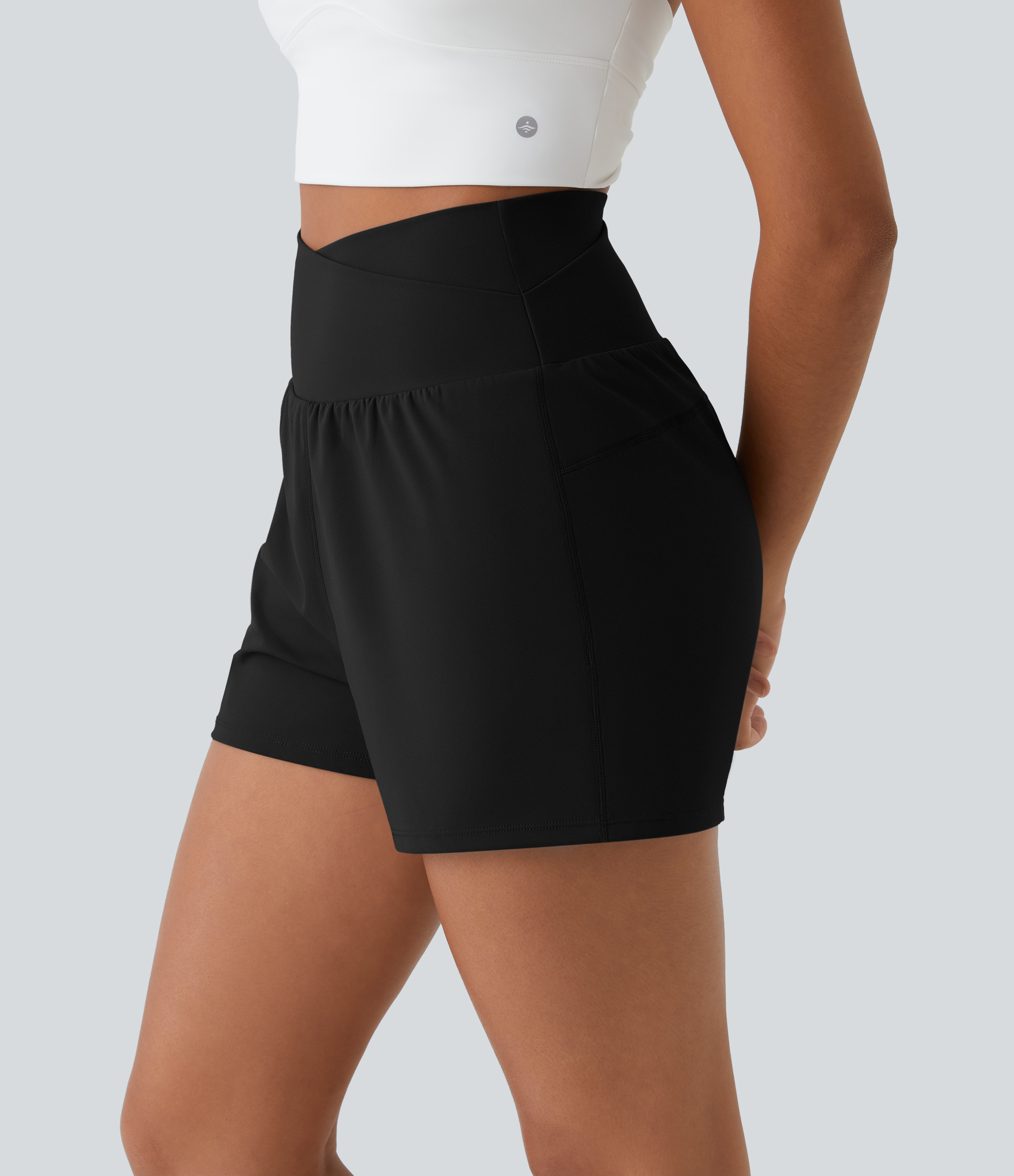 Halara High Waisted Crossover Pocket 2-in-1 Casual Shorts Gym Short - Black - XL booty shorts compression shorts yoga shorts | HALARA