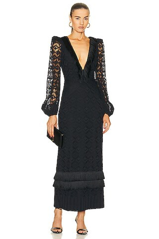 Crochet Plunge Fringe Trim Maxi Dress | FWRD 
