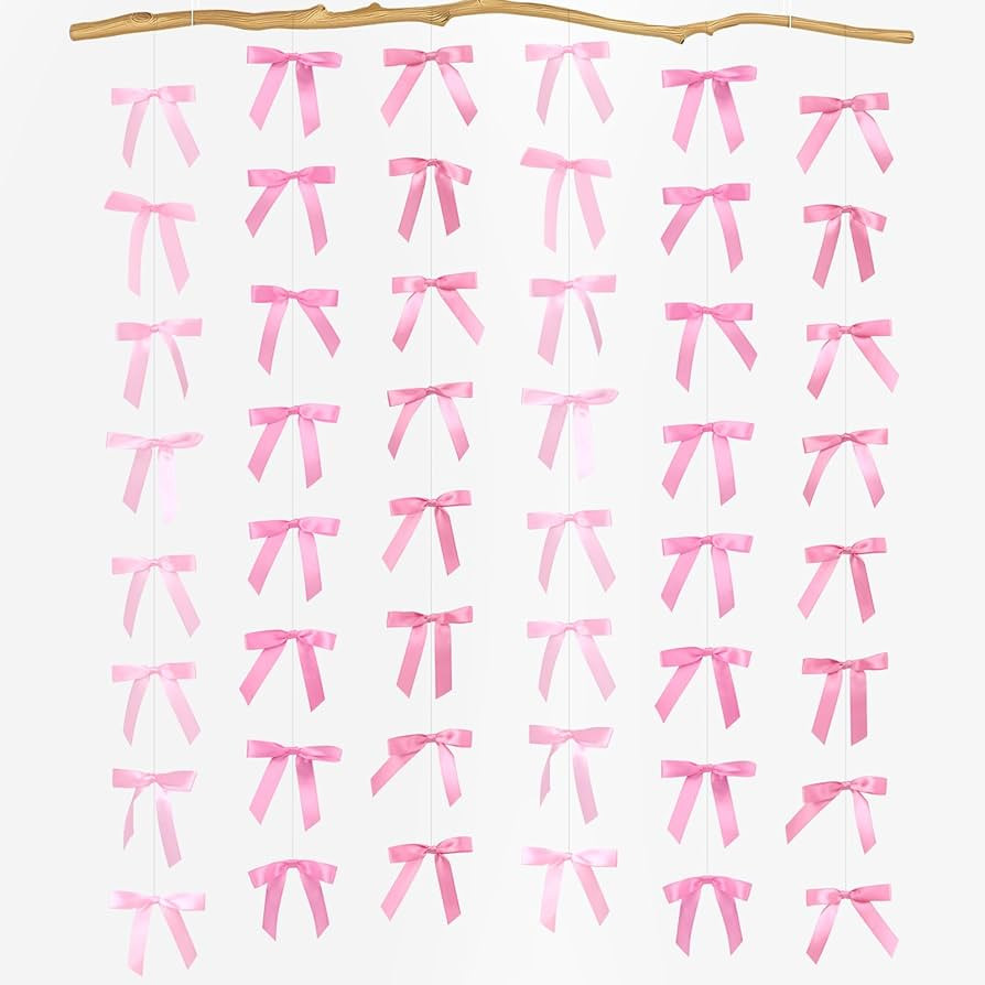 Pink Satin Ribbon Bow Hanging Garland, Pink Bow Party Decortions, Girls Bow Birthday Decoation Ba... | Amazon (US)