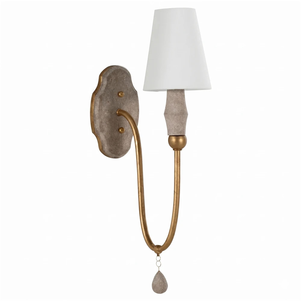 Clay Updated Traditional Vintage Gold Linen Shade Sconce | Kathy Kuo Home