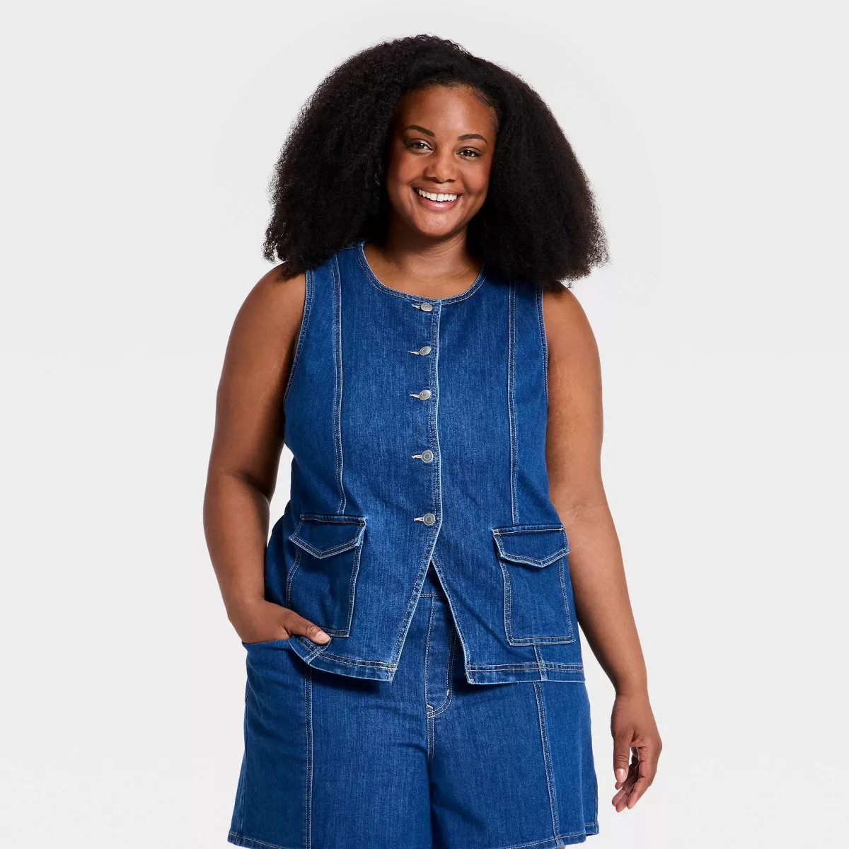 Women's Denim Tailored Vest - Ava & Viv™ Medium Wash 2X | Target