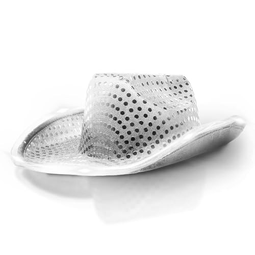 Windy City Novelties LED Light Up Sequin Cowboy Hat - Unisex (White) | Amazon (US)