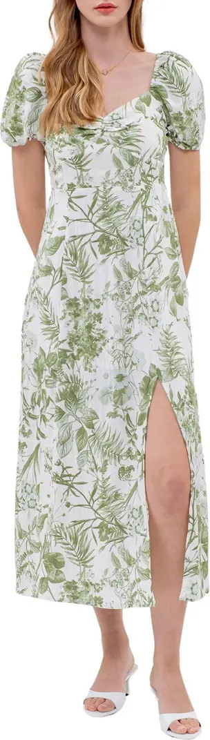 Floral Puff Sleeve Front Slit Midi Dress | Nordstrom Rack