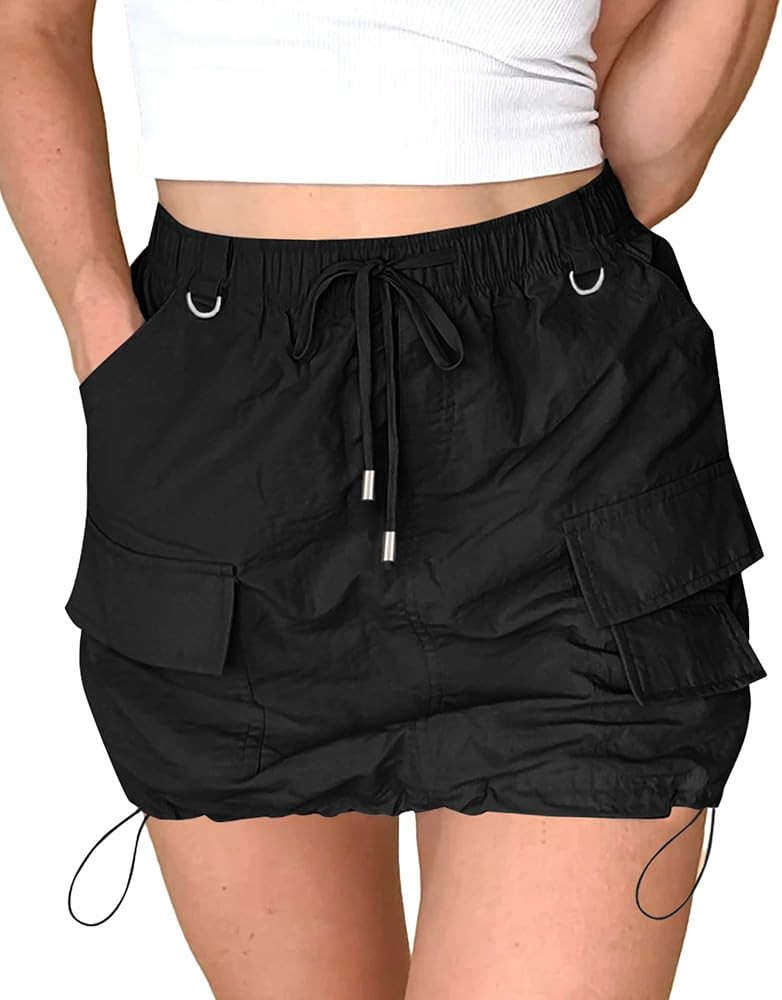 ZAFUL Women's Cargo Skirt Y2k High Waisted Mini Skirts Sexy Trendy Side Drawstring Pencil Bodycon... | Amazon (US)