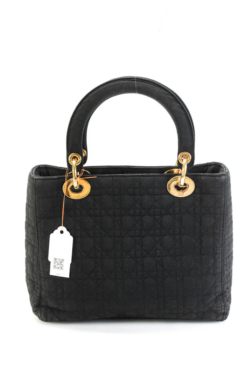 Christian Dior Womens Quilted Nylon Lady Dior Bag Small Black Tote Bag Handbag | Shop Simon