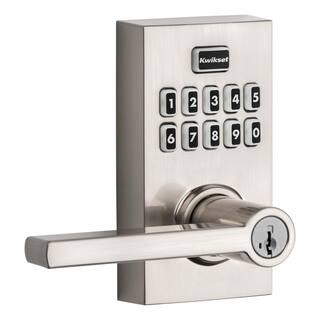 Kwikset 917 SmartCode Satin Nickel Contemporary Electronic Single-Cylinder Halifax Door Lever Fea... | The Home Depot