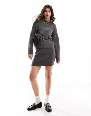 Vero Moda Aware knitted scoop neck jumper and mini skirt co-ord in dark grey mel | ASOS (Global)