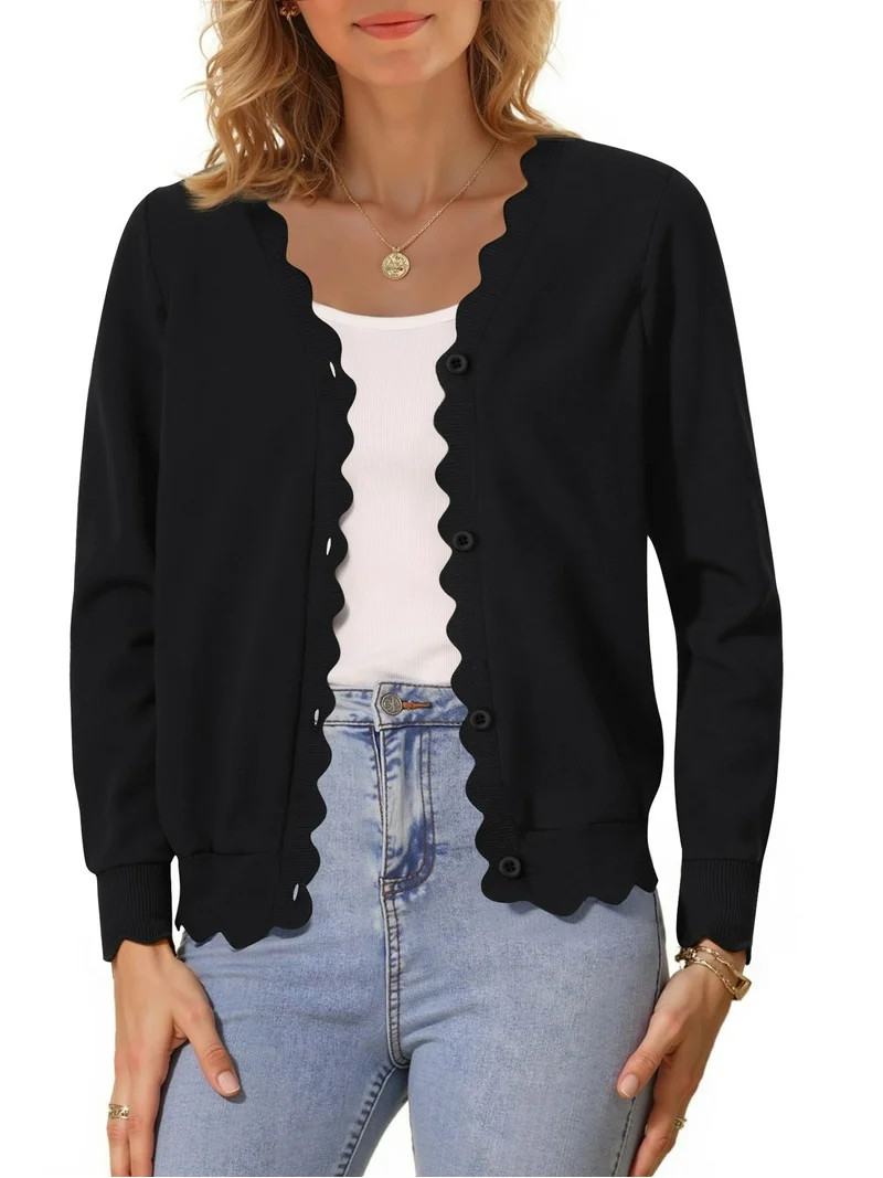 MOSHU V neck Cardigans for Women Long Sleeve Button Down Sweaters Open Front Knit Shrugs Cardigan... | Walmart (US)