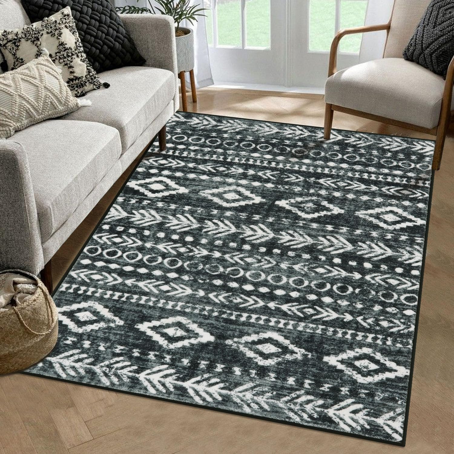 Lahome Boho Moroccan 3x5 Rug,Washable Black White Rugs for Bedroom Non-Slip,Low-Pile Soft Playroo... | Amazon (US)