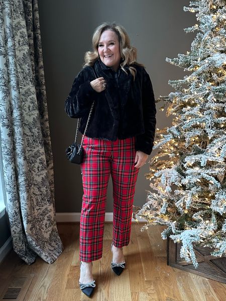 Wear the plaid pants elevated with heels and faux fur! 

Pants run a bit snug. I’m in a 12 and prob could take a 14 better. 

Size L in the fur  

#LTKfindsunder100 #LTKHoliday #LTKsalealert