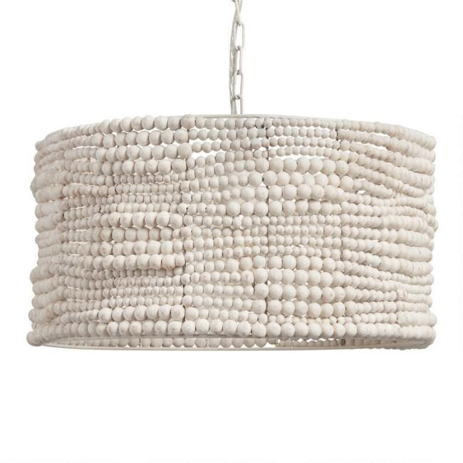 White Wood Bead Drum Pendant Lamp | World Market
