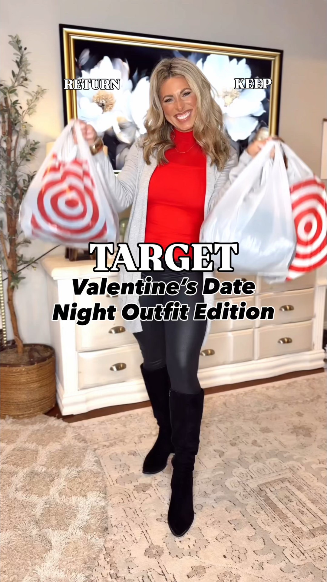 DATE NIGHT OUTFITS | Target Edition- KEEP OR RETURN… my friend @maeg_thompson influenced me with the red & white polka dot dress- IT’S GORGEOUS 😍 kept it! Jeans are high rise, wide leg, but do have some stretch. If you have curves, they are tight and uncomfortable. I’d need to go up a size. The red top is cute, but unrealistic for me🤪 the red spaghetti strap dress is pretty, but my hubby isn’t crazy about long dresses so only kept the first one bc I knew he’d love it as much as I did. Brown leather jacket looks just like a more expensive brand that just came out for $119!👏

Which ones would you keep?

👉Say, “TARGET” to shop!🔗
👉 you can also find everything in my LTK (jackiemariecarr_) or check out my bio! 

Feminine outfit ideas, style over 30, date night style, Target fashion, affordable outfit ideas, elevated style, valentines outfit women, date night outfit
#targetstyle #datenightoutfits #valentinesoutfit #targetstyle #femininestyle 

#LTKgrwm #LTKootd #LTKValentine