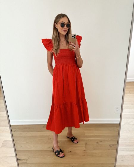 This red midi dress is the perfect summer dress! #resortwear #vacationdress #reddress #mididress #shopbopfind
Fit is TTS. 

#LTKstyletip #LTKFind