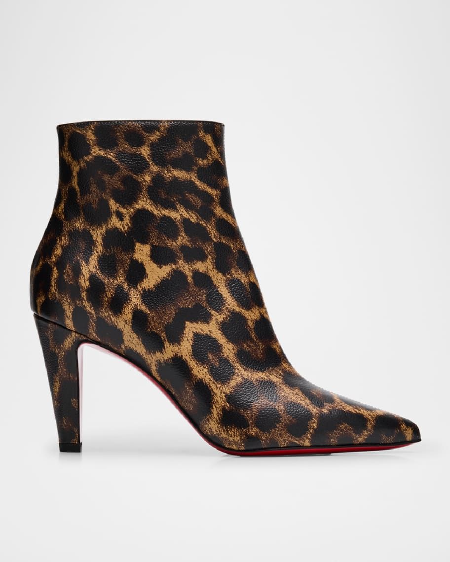 Christian Louboutin Vibella Red-Sole Leopard-Print Leather Booties | Neiman Marcus