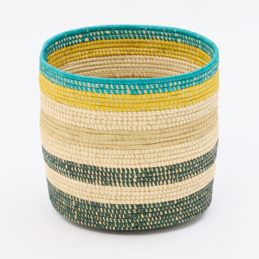 Natural &amp; Teal Striped Handmade Basket 28x30cm | TK Maxx