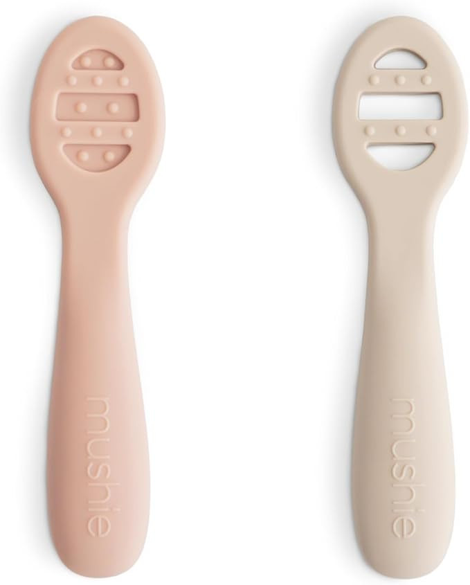 mushie Silicone First Feeding Baby Spoons | 2 Pack (Blush/Shifting Sand) | Amazon (US)