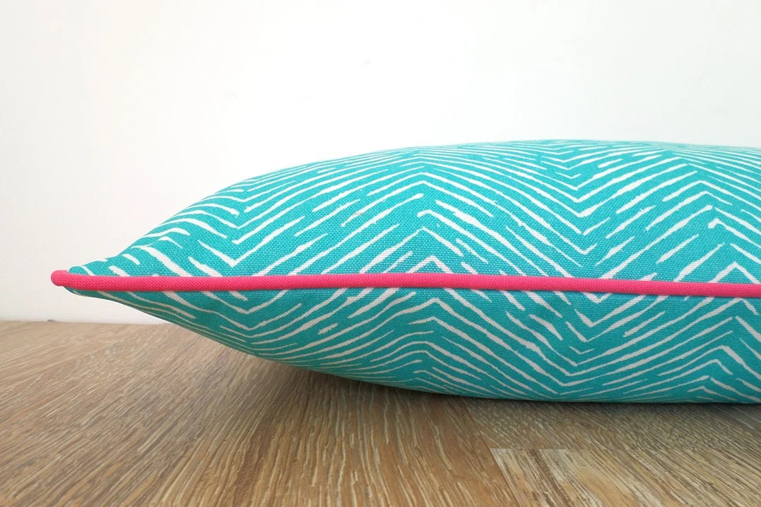 Turquoise outdoor pillow cover 20x12, geometric cushion cover front porch decor, aqua and pink pi... | Etsy (US)