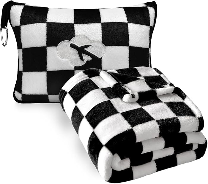 Travel Blanket and Pillow Compact, Premium Soft 2 in 1 Airplane Blanket with Soft Bag Pillowcase... | Amazon (US)