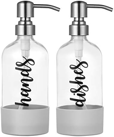 DYHAXA Reusable Glass Soap Dispenser for Hands, Dishes, Kitchen, Bathroom, with Silicone Sleeve and  | Amazon (US)