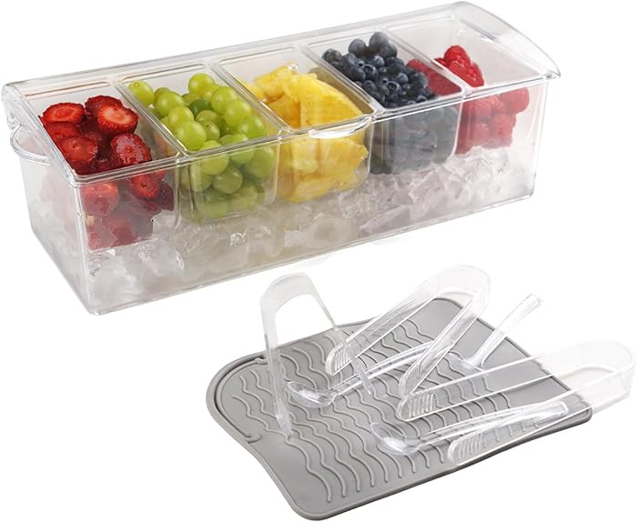 Ice Chilled Condiment Containers with Hinged Lid - Chilled Condiment Server with Lid, Clear Servi... | Amazon (US)