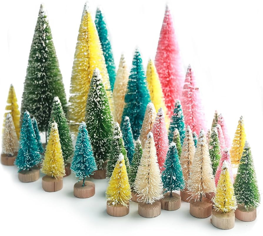 DomeStar 45PCS Snow Frosted Sisal Trees, Colorful Mini Christmas Trees Bottle Brush Trees with Wo... | Amazon (US)