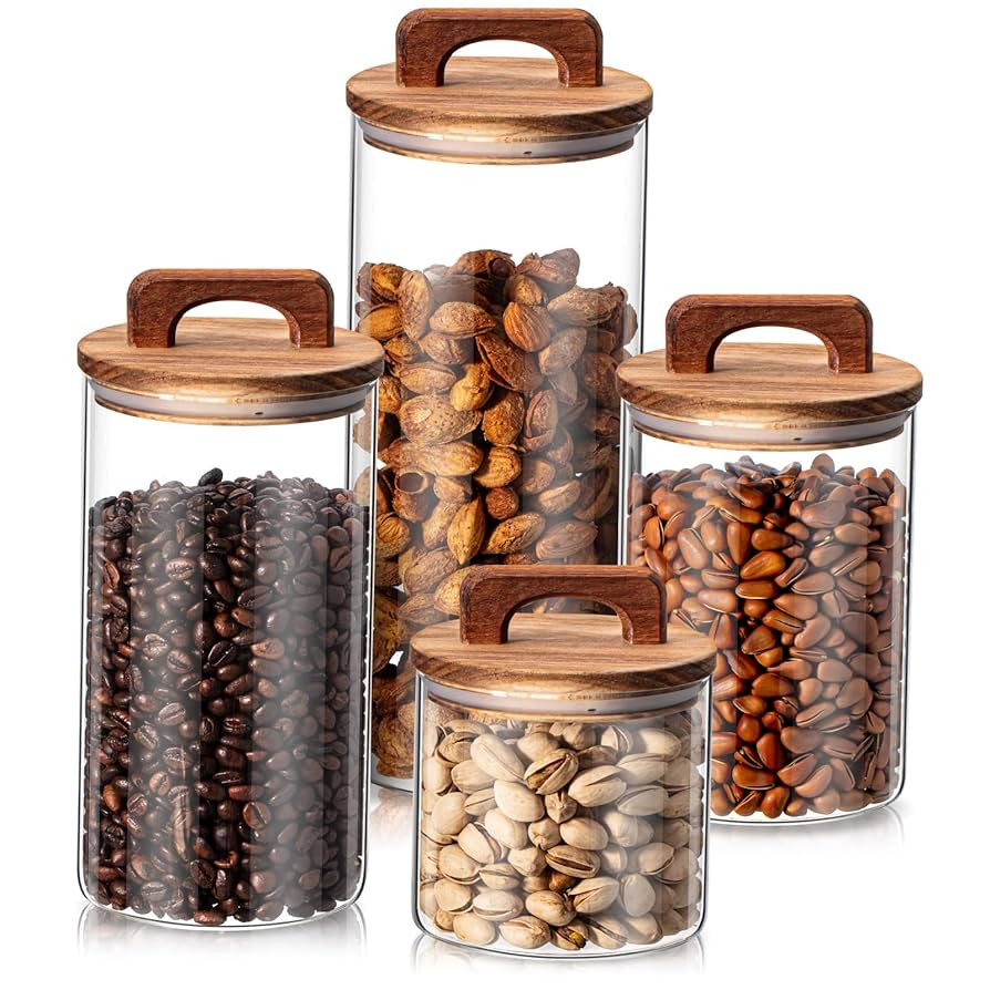 Layhit 4 Pcs Glass Food Storage Jars with Airtight Wood Lid Clear Storage Jars Containers with St... | Amazon (US)