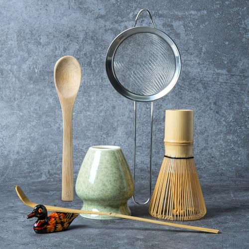 Matcha Whisk Set, Matcha Making Kit Whisk (Chasen Holder), Ceramic Whisk Holder (Mottled Green), Bamboo Scoop, Powder Starter Sifter, Spoon Japanese Tea Tools For Ceremony Gift | Amazon (US)