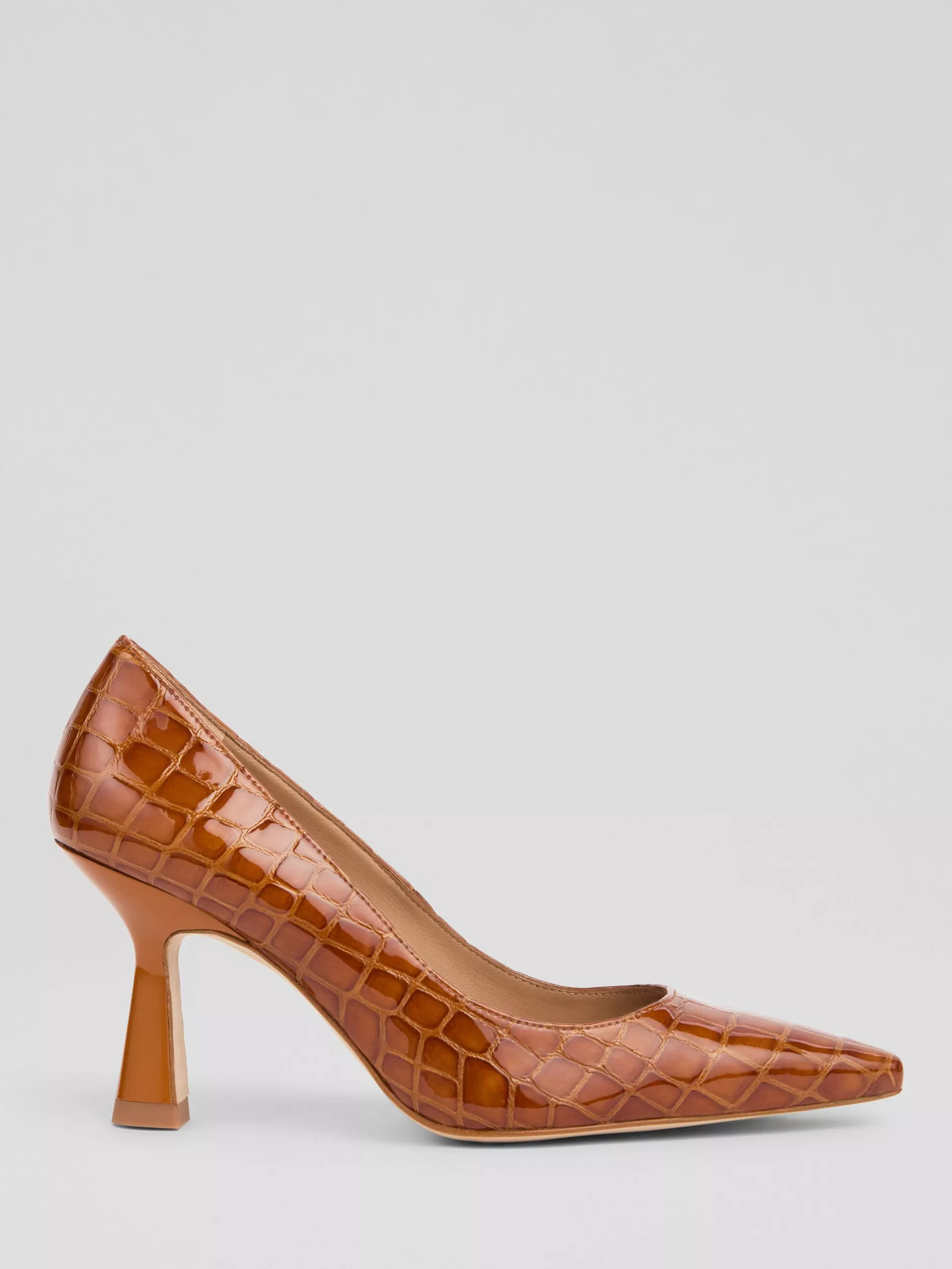 L.K.Bennett Florena Leather Croc Effect Kitten Heel Court Shoes, Tan | John Lewis (UK)