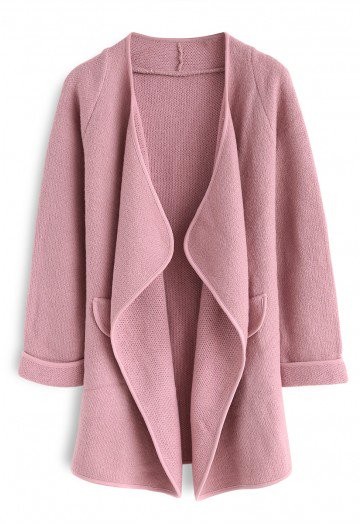 Just Knitted Open Coat in Pink | Chicwish