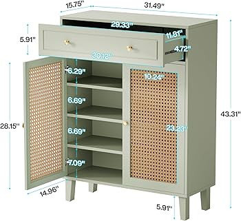 Tribesigns Shoe Cabinet with Doors and Drawer, 6 Tier Modern Boho Shoe Organizer Storage Cabinet ... | Amazon (US)