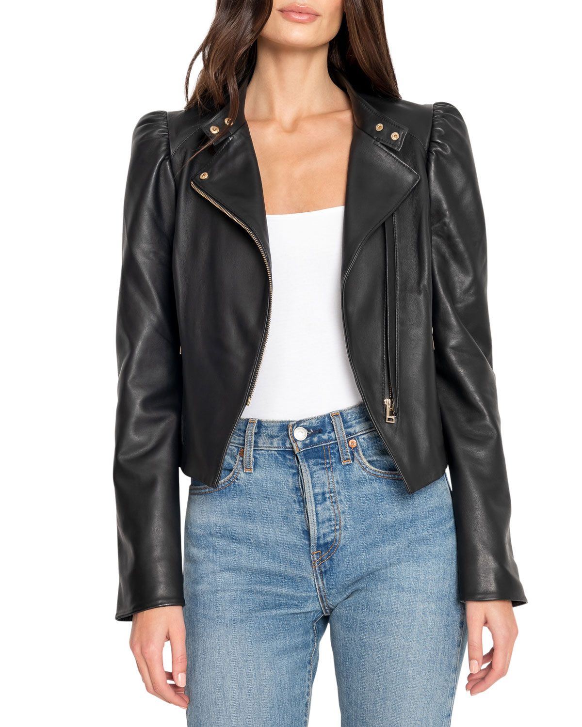 Kaia Puff-Sleeve Leather Jacket | Neiman Marcus