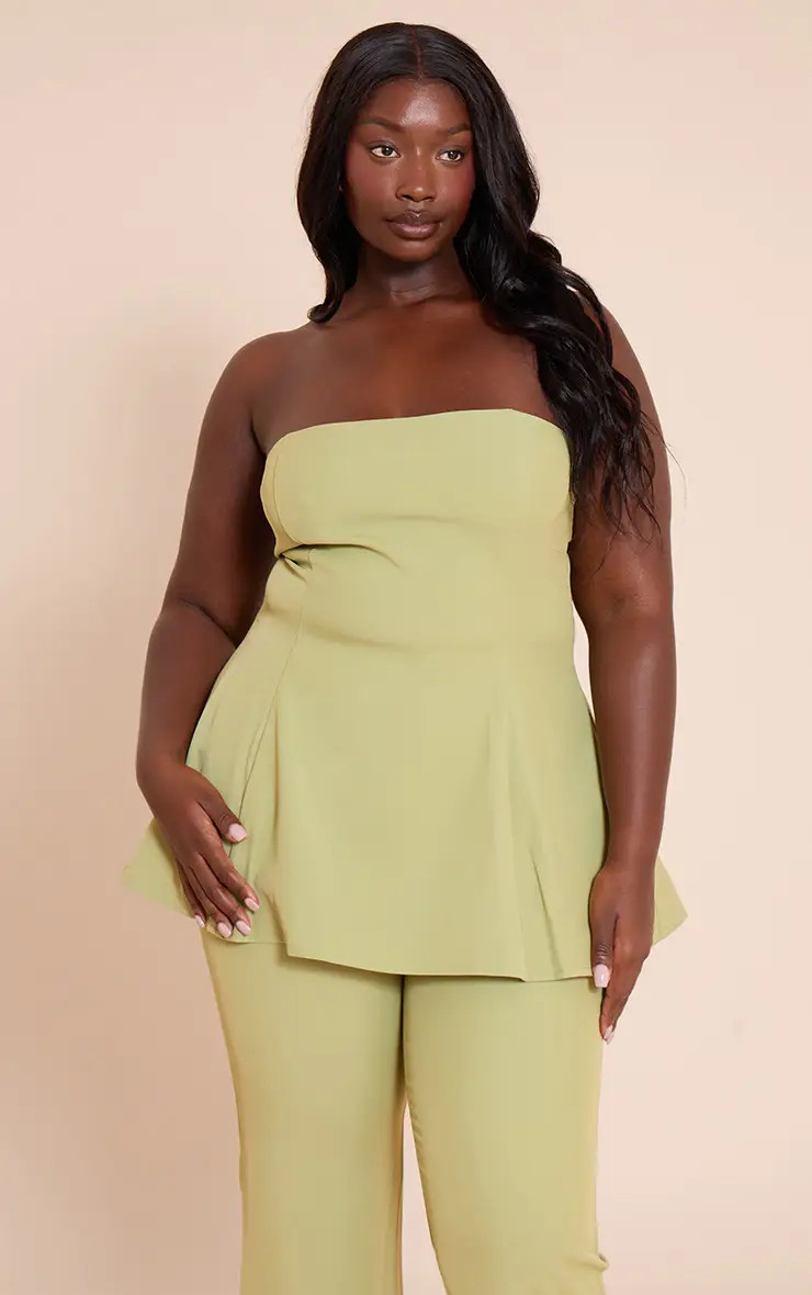 Plus Olive Bandeau A-line Top | PrettyLittleThing US