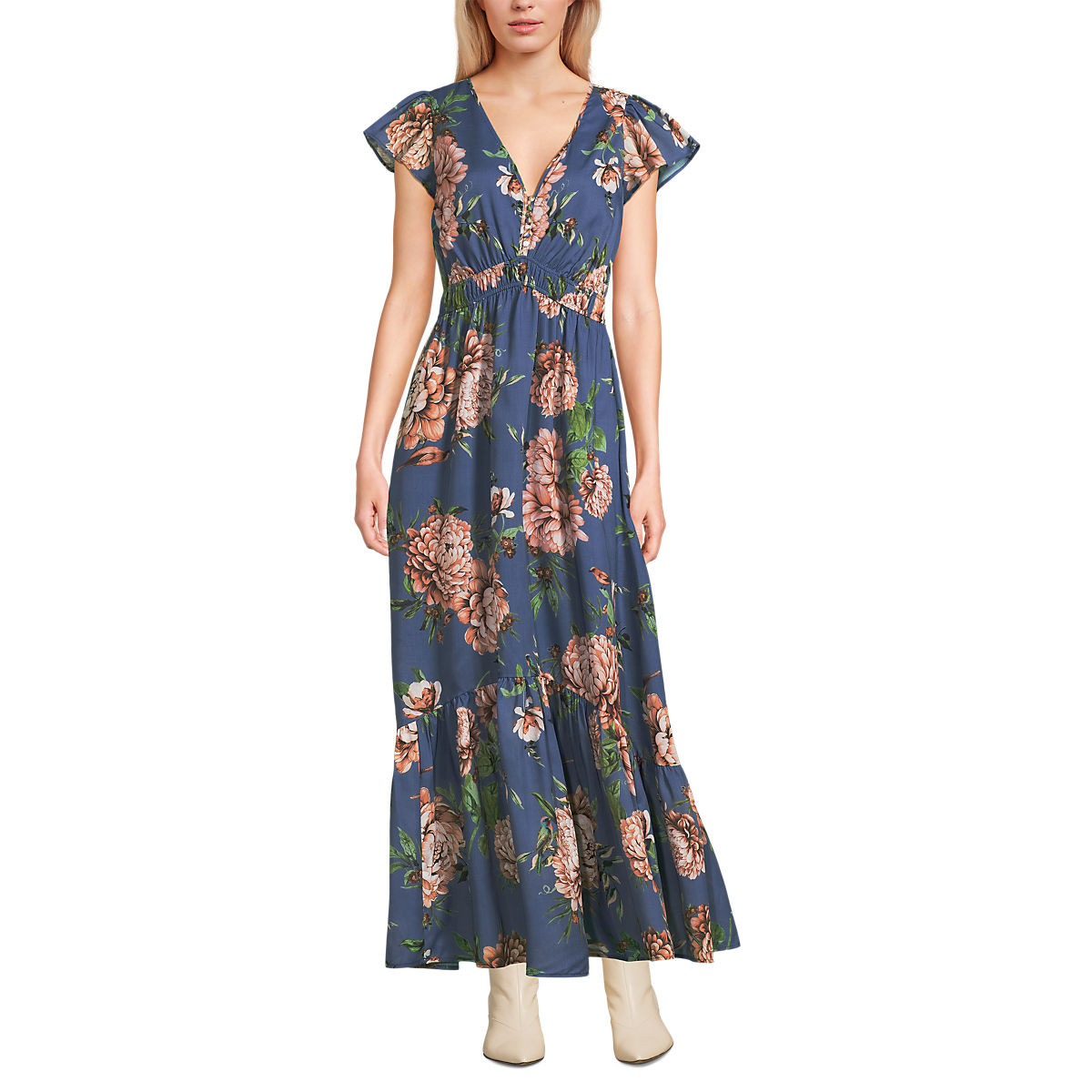 Women's Vneck Flutter Sleeve Maxi Dress | Lands' End (US)