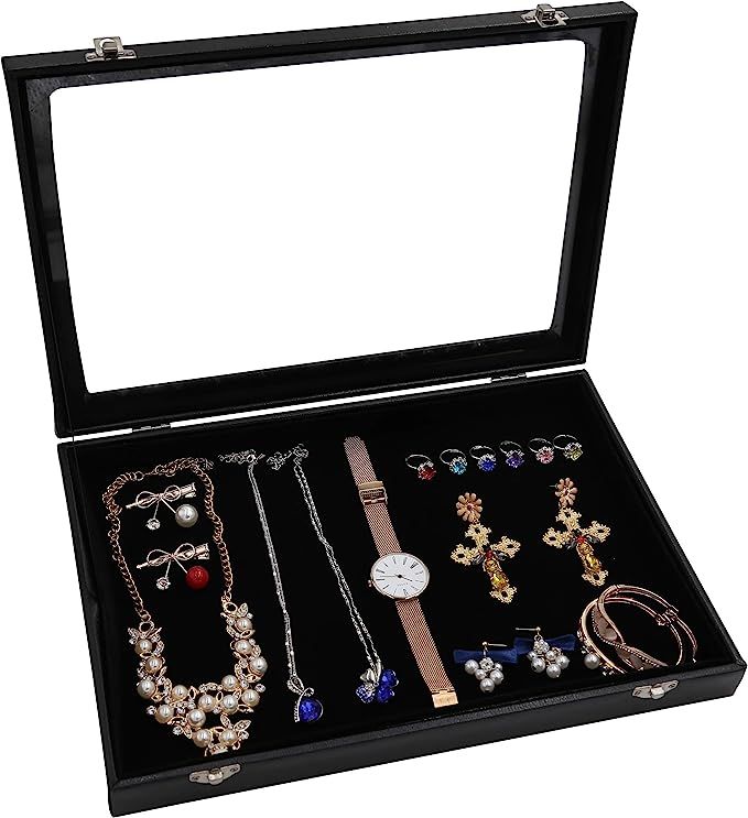 Wuligirl Multifunctional Velvet Jewelry Showcase Display Case Storage Necklace Bracelet Ring Earr... | Amazon (US)