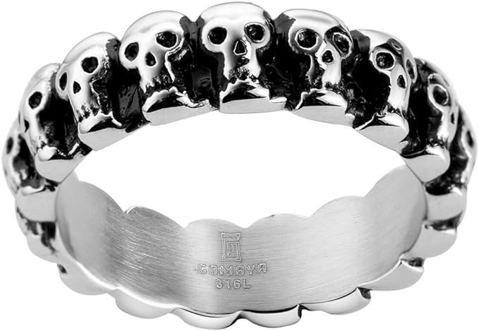6mm Stainless Steel Gothic Skull Biker Ring | Amazon (US)