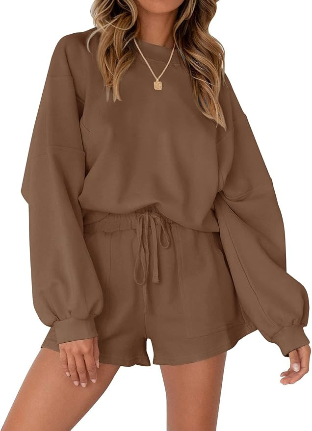 MEROKEETY Women's 2025 Fall Oversized Batwing Sleeve Lounge Sets Casual Top and Shorts 2 Piece Ou... | Amazon (US)