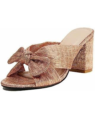 Xudanell Sandalias para Mujer Chunky Heels Bow Knot Slip On Blcok Heel Slides Cute Casual Summer ... | Amazon (US)